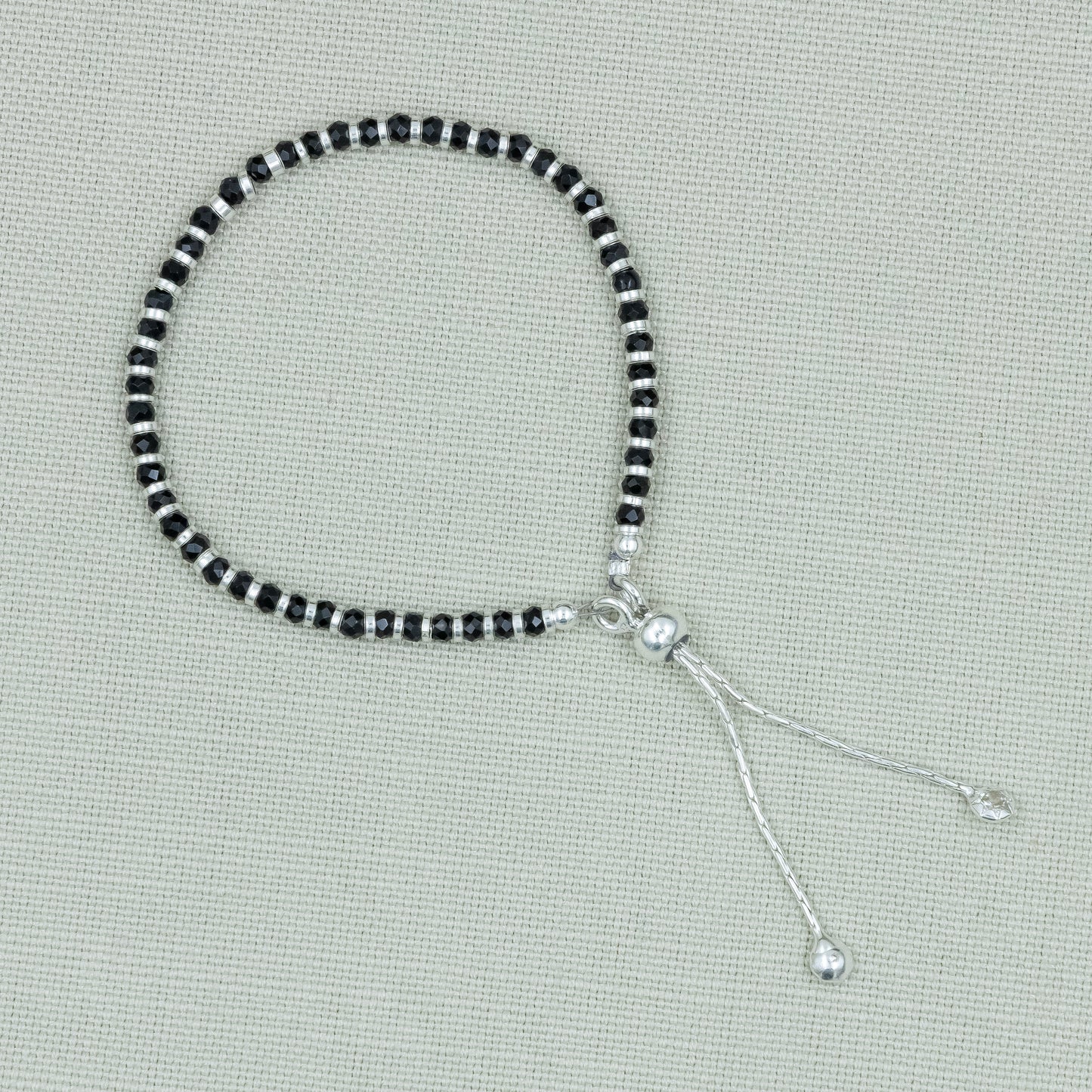 Black Beaded Silver Adjustable Bracelet