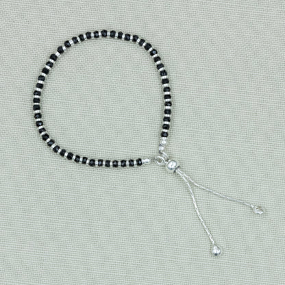 Black Beaded Silver Adjustable Bracelet