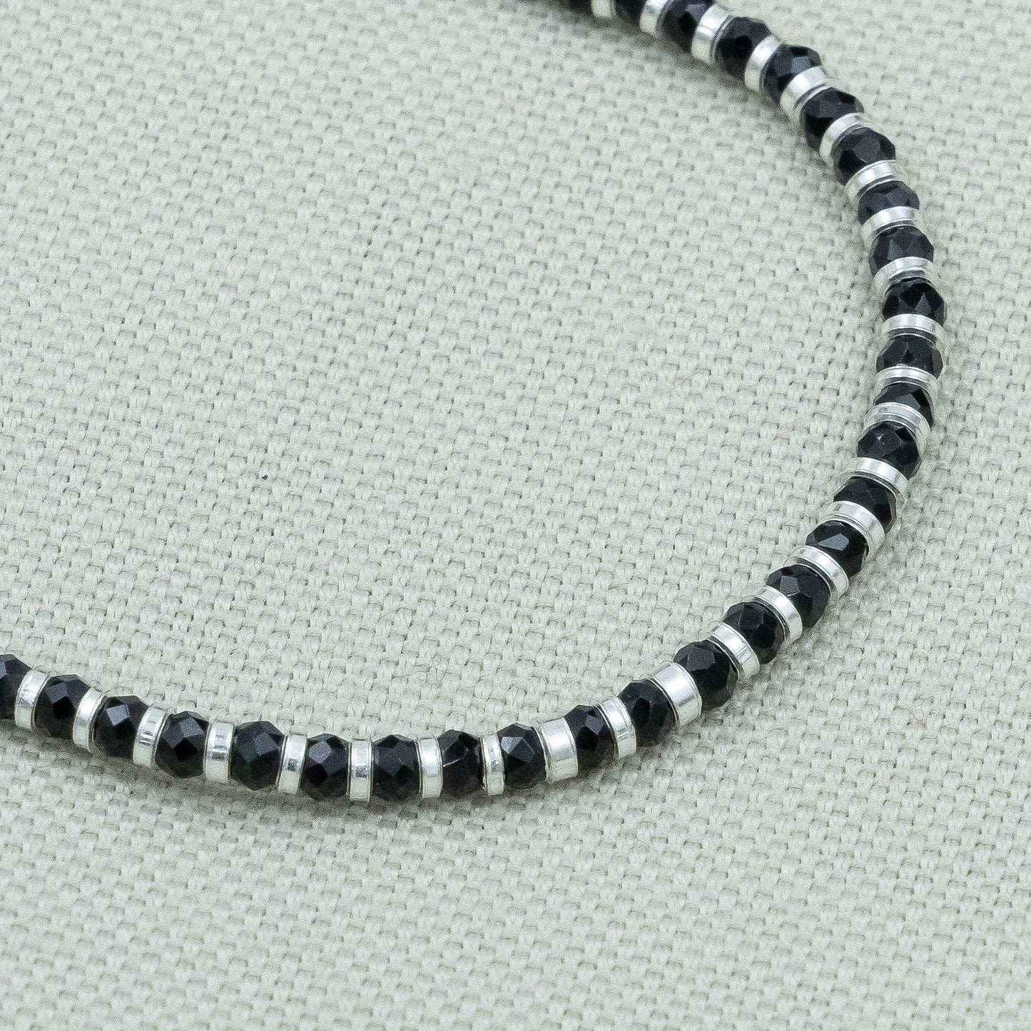 Black Beaded Silver Adjustable Bracelet