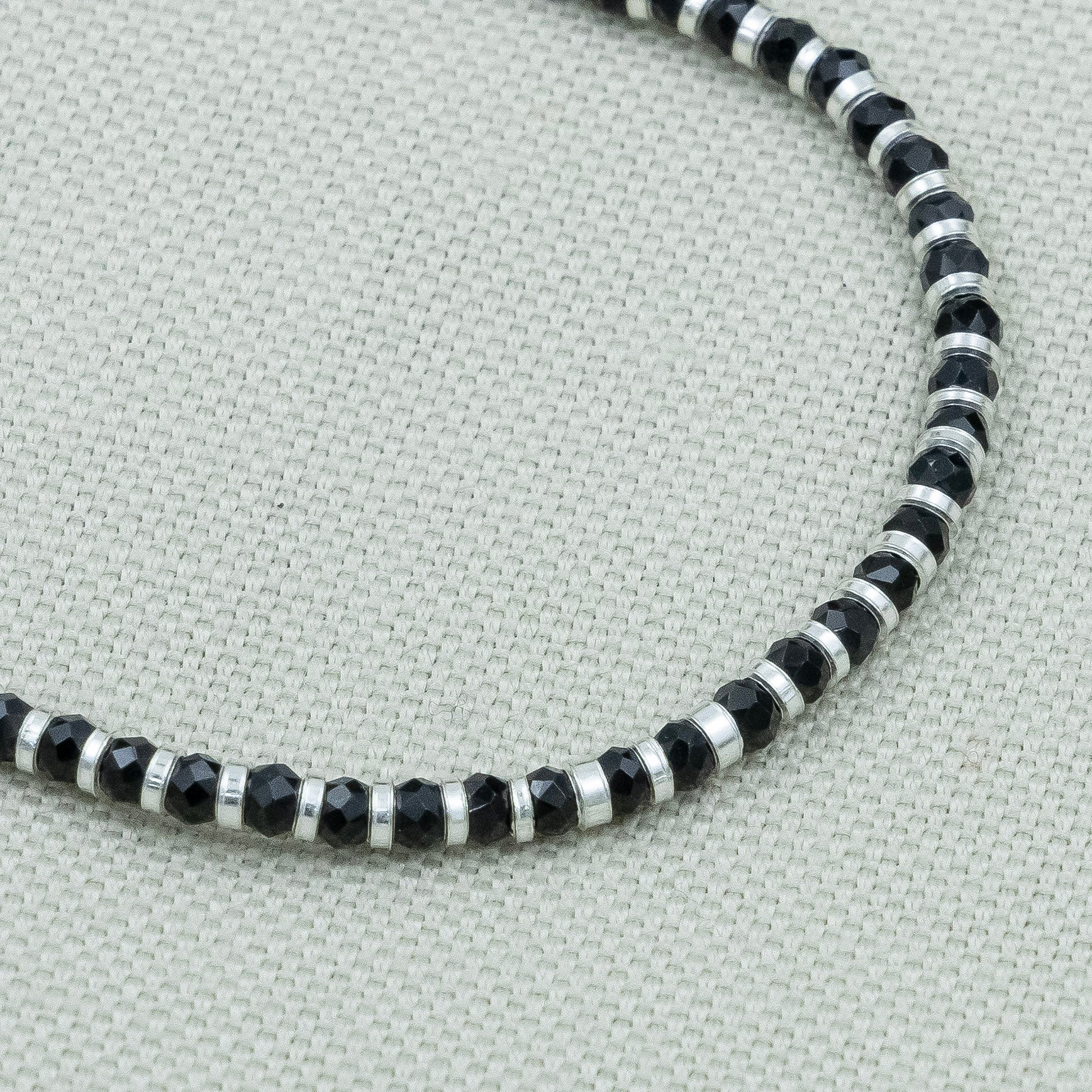Black Beaded Silver Adjustable Bracelet