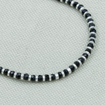 Black Beaded Silver Adjustable Bracelet