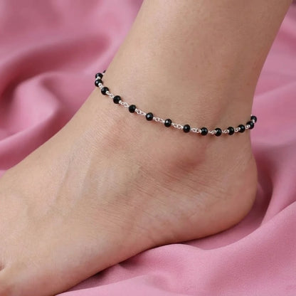 Black Beads Chain Elegant Silver Payal For Girls