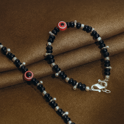 Black Beads & Red Evil Eye Silver Baby Bracelet