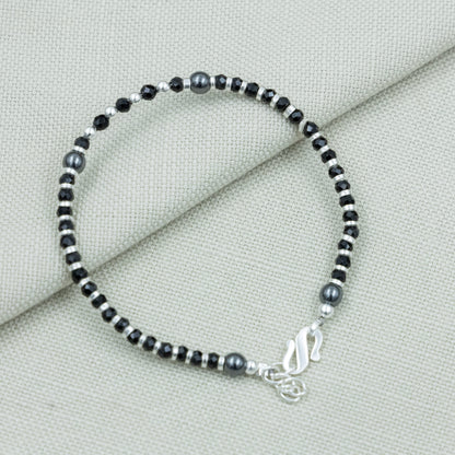 Black Beads Silver Spacer Bracelet