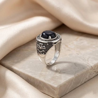 Black Oval Gemstone Silver Ring