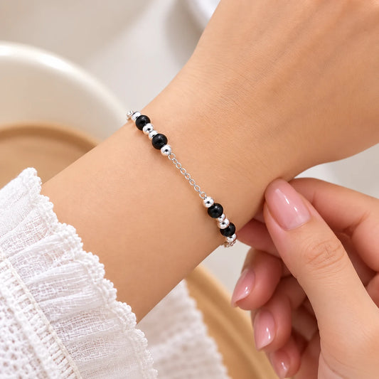 Black Pearl Touch Silver Chain Bracelet for Women