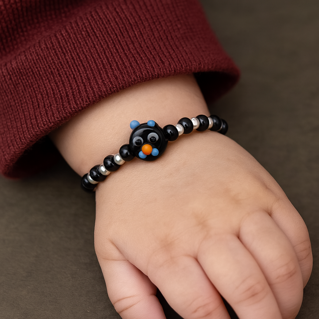 Black Playful Silver & Black Beaded baby Bracelet