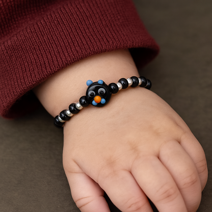 Black Playful Silver & Black Beaded baby Bracelet