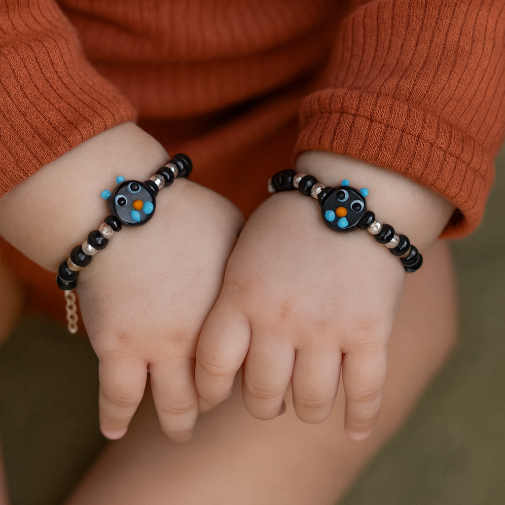 Black Playful Silver & Black Beaded baby Bracelet