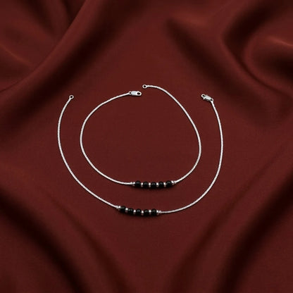 Black & Silver Beads Silver Anklet