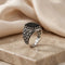Black Stone Engraved Sterling Silver Ring