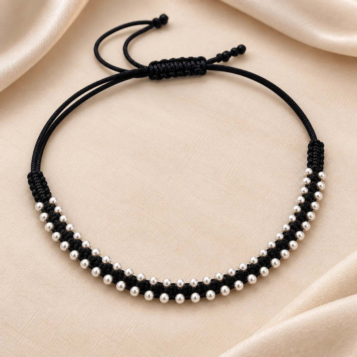 Black Thread Silver Beads Anklet for Women