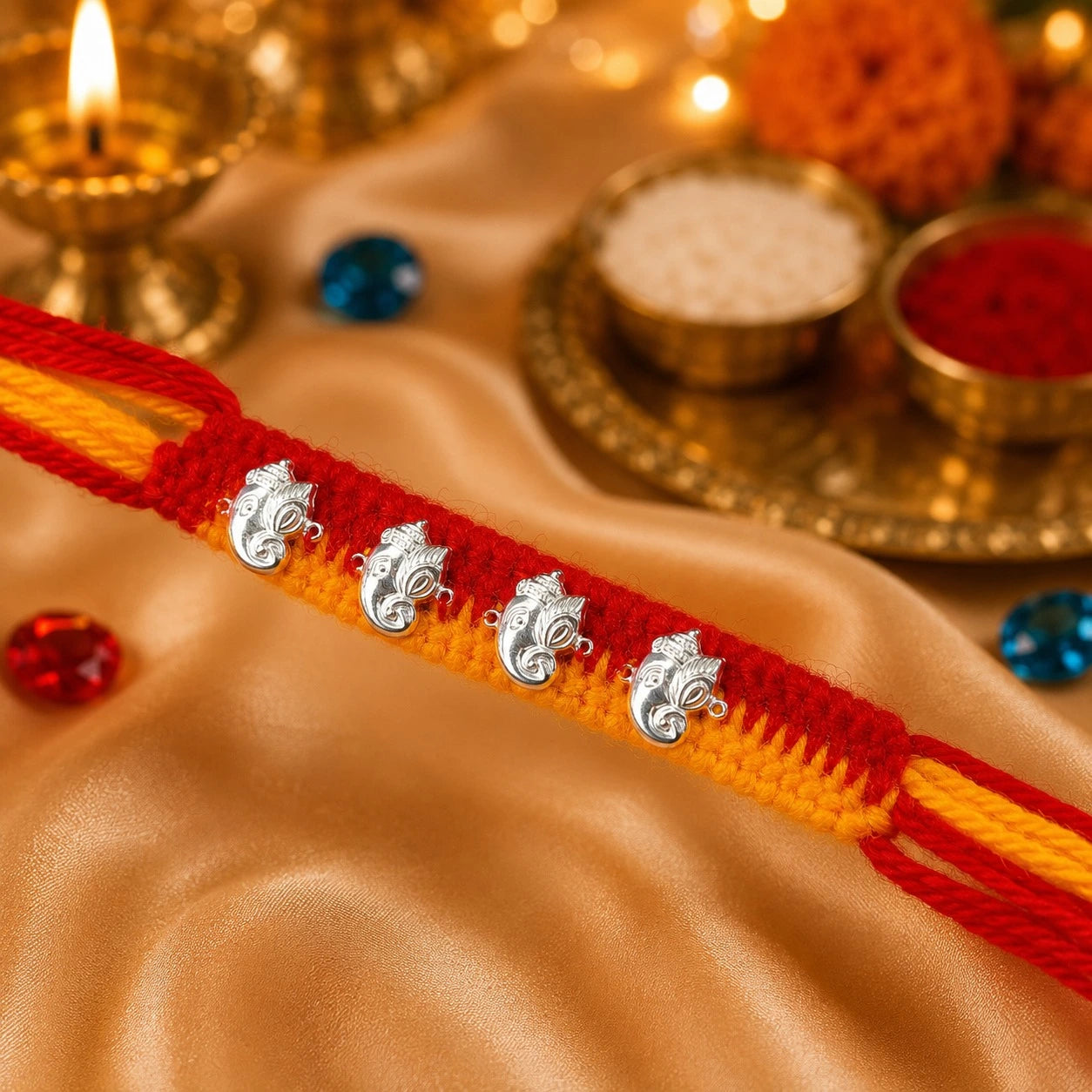 Blessed Ganpati Silver Rakhi