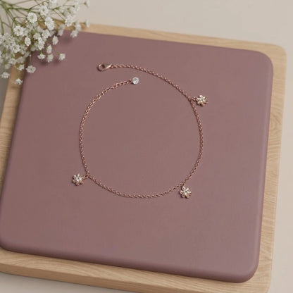 Bloom Flower Charm Silver Anklet Pair
