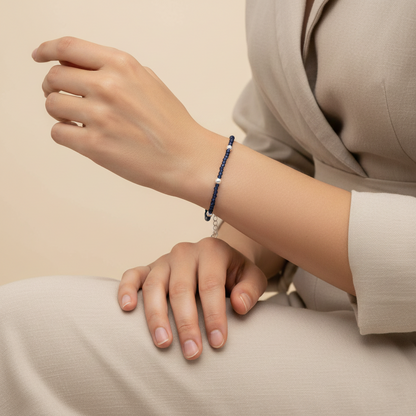 Blue Crystal Silver Bead Bracelet