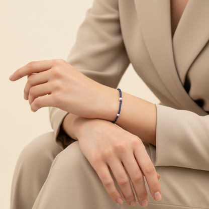 Blue Crystal Silver Bead Bracelet