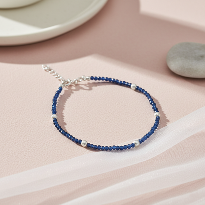 Blue Crystal Silver Bead Bracelet