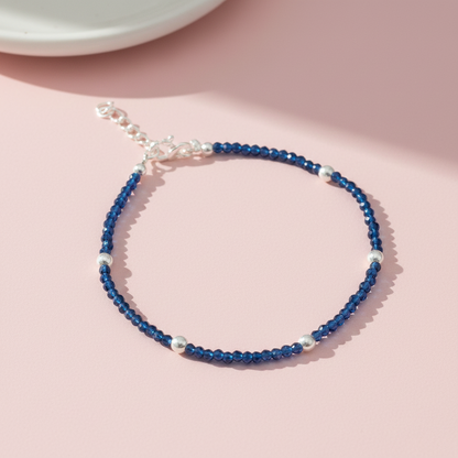 Blue Crystal Silver Bead Bracelet