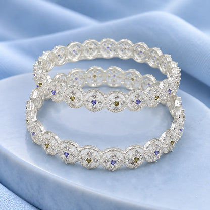 Blue & Green Stone-Embellished Silver Bangles for Women.