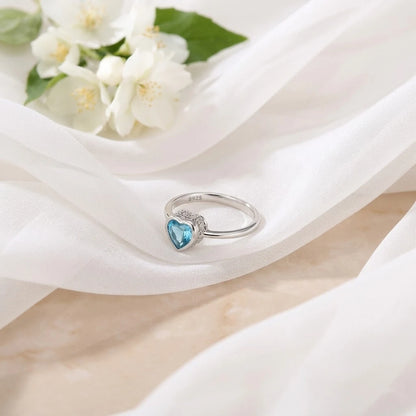 Blue Topaz Heart Silver Ring For Girls