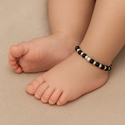 Bold Black Charm Silver Baby Anklet
