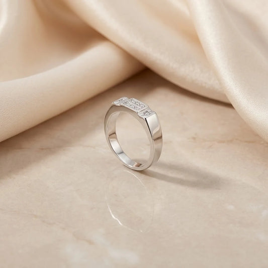Bold Silver Signet Ring with Diamond Detailing