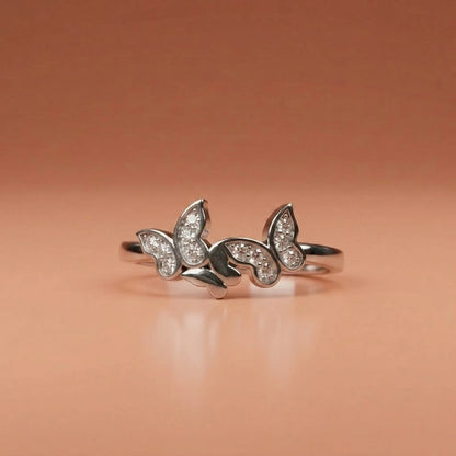 Butterfly Diamond Adjustable Ring in Silver Finish