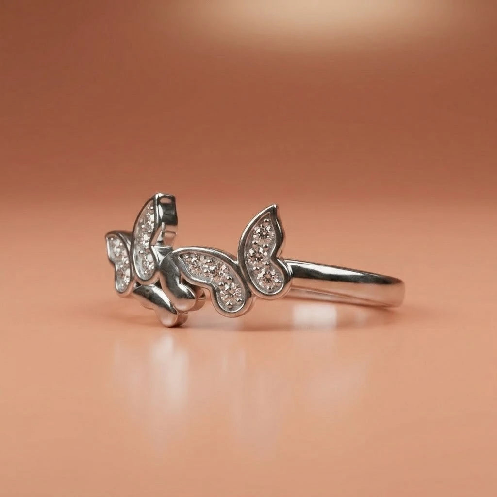 Butterfly Diamond Adjustable Ring in Silver Finish