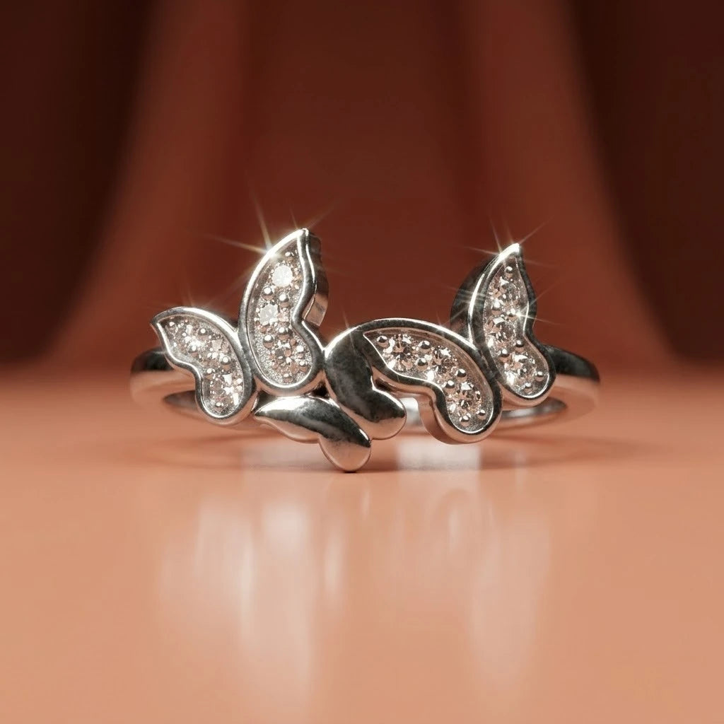 Butterfly Diamond Adjustable Ring in Silver Finish