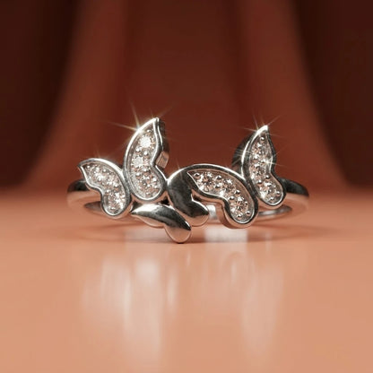 Butterfly Diamond Adjustable Ring in Silver Finish