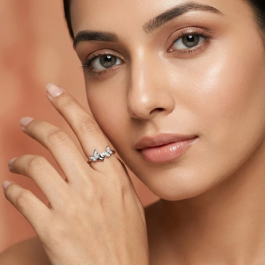 Butterfly Diamond Adjustable Ring in Silver Finish