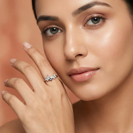 Butterfly Diamond Adjustable Ring in Silver Finish