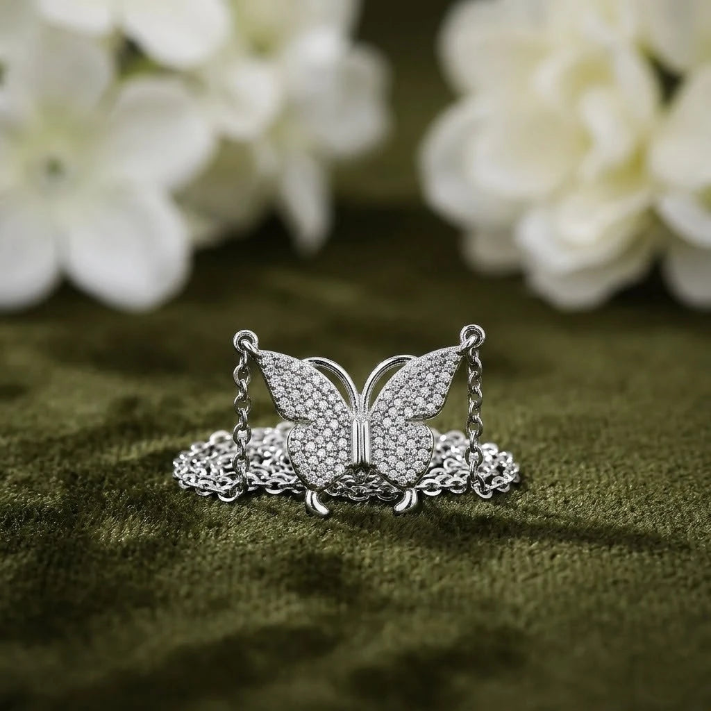 Butterfly Design Sterling Silver Thin Chain Pendant