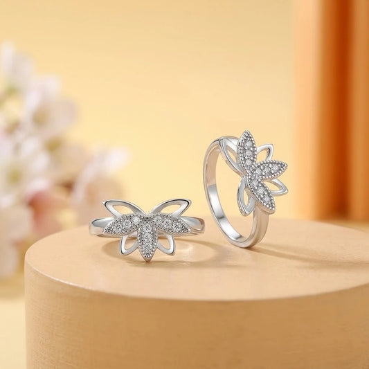 Butterfly and Leaf Deisgn Silver Toe Ring For Girls