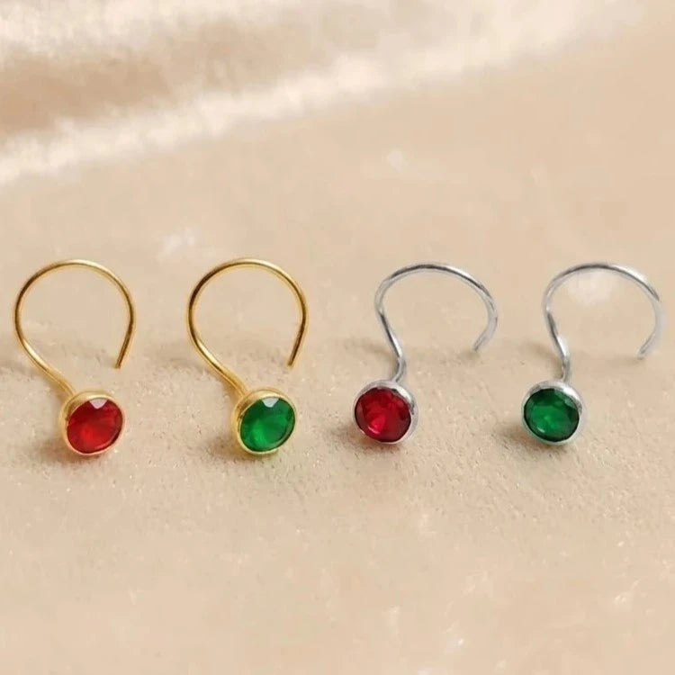 (Buy 1 get 1) Gold Polish Nose Pin with Round Multicolour Stone