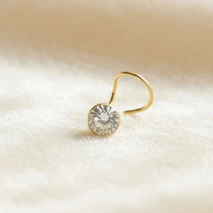 (Buy 1 get 1) Gold Polish Nose Pin with Round Multicolour Stone