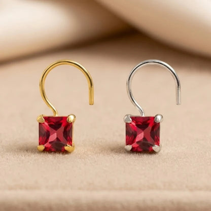 (Buy 1 get 1) Gold Polish Nose Pin with Square Multicolour Stones