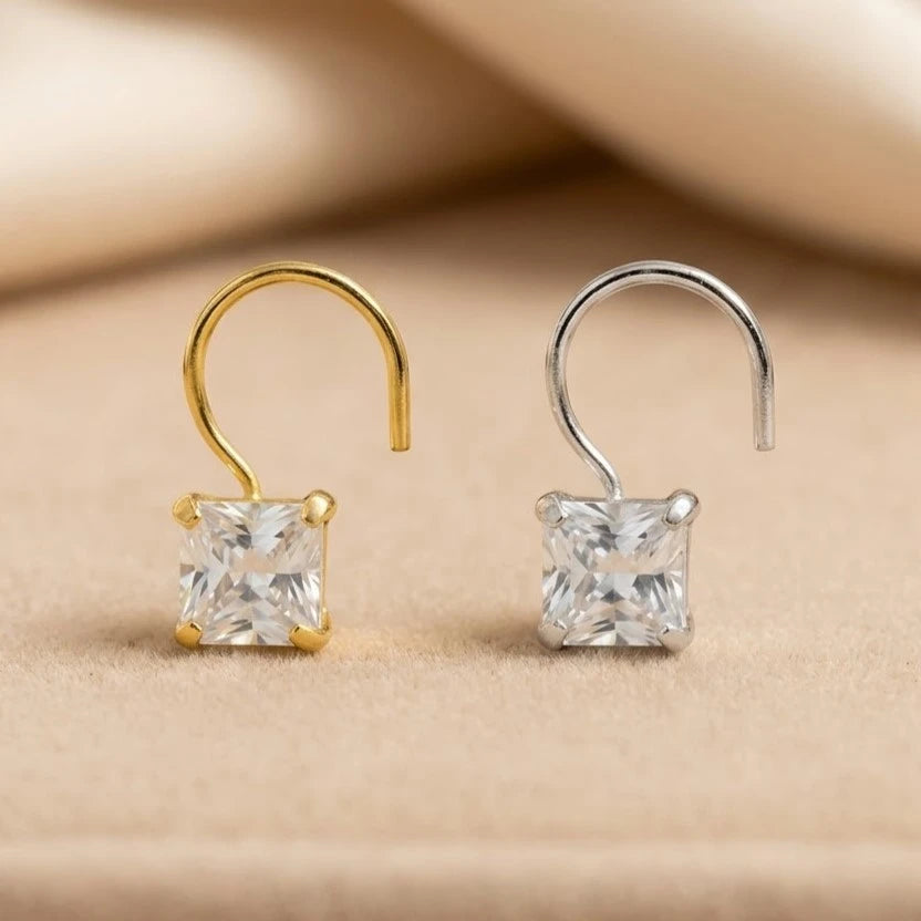 (Buy 1 get 1) Gold Polish Nose Pin with Square Multicolour Stones