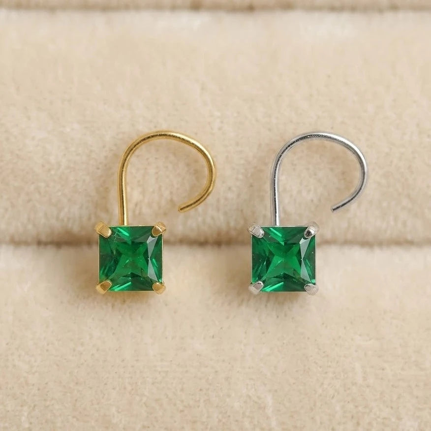 (Buy 1 get 1) Gold Polish Nose Pin with Square Multicolour Stones
