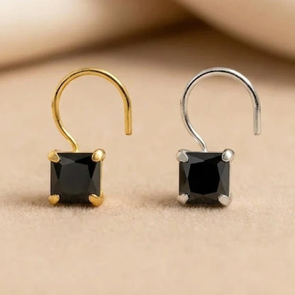 (Buy 1 get 1) Gold Polish Nose Pin with Square Multicolour Stones