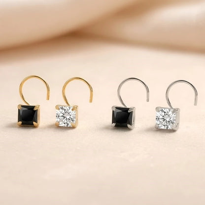 (Buy 1 get 1) Gold Polish Nose Pin with Square Multicolour Stones