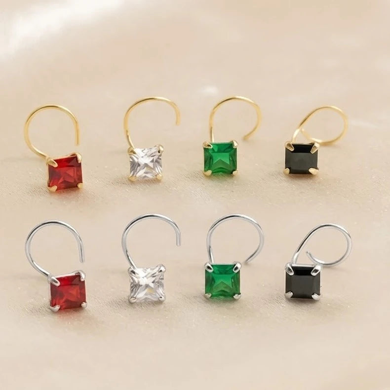 (Buy 1 get 1) Gold Polish Nose Pin with Square Multicolour Stones