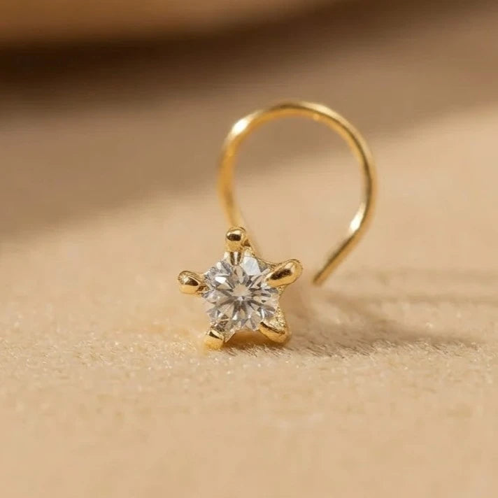 (Buy 1 get 1) Gold Polish Nose Pin with Star Multicolour Stones