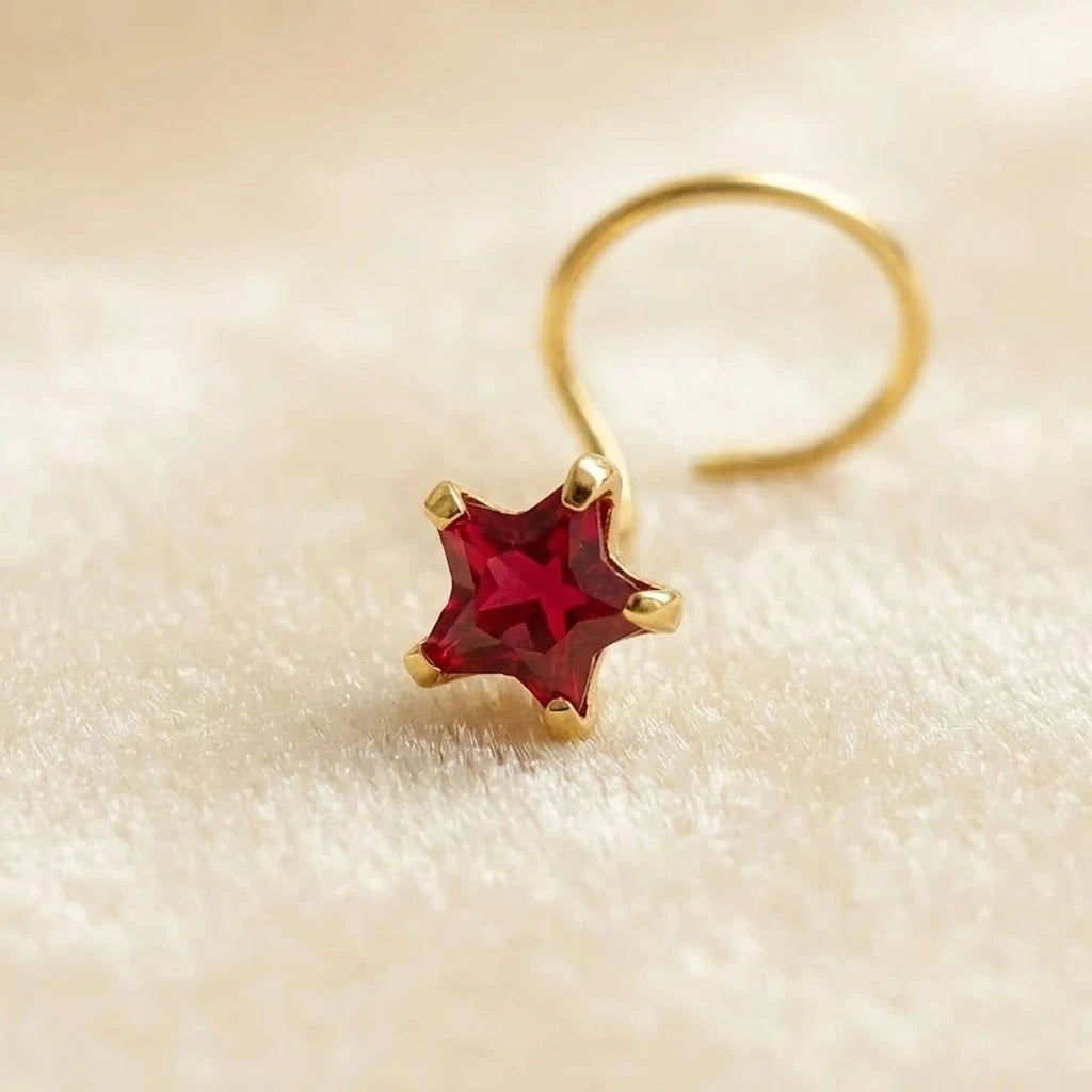 (Buy 1 get 1) Gold Polish Nose Pin with Star Multicolour Stones