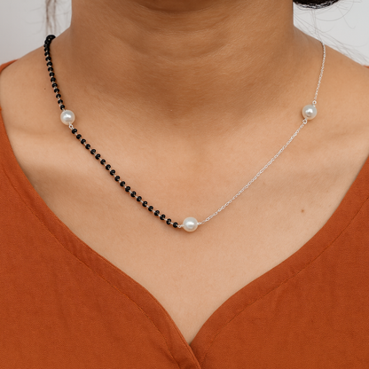 Modern Half-Chain Half-Bead Pearl Mangalsutra
