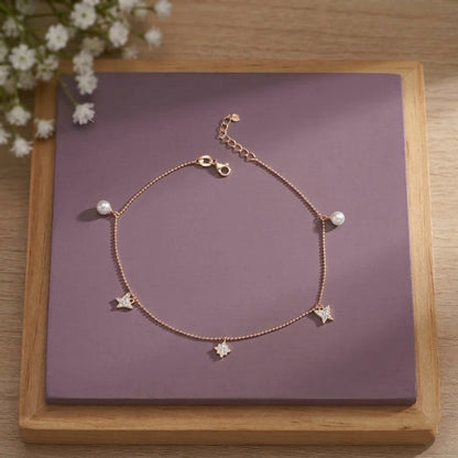 Celestial Star Pearl Silver Anklet for Women