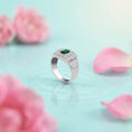 Center Green Gemstone Silver Ring For Boys