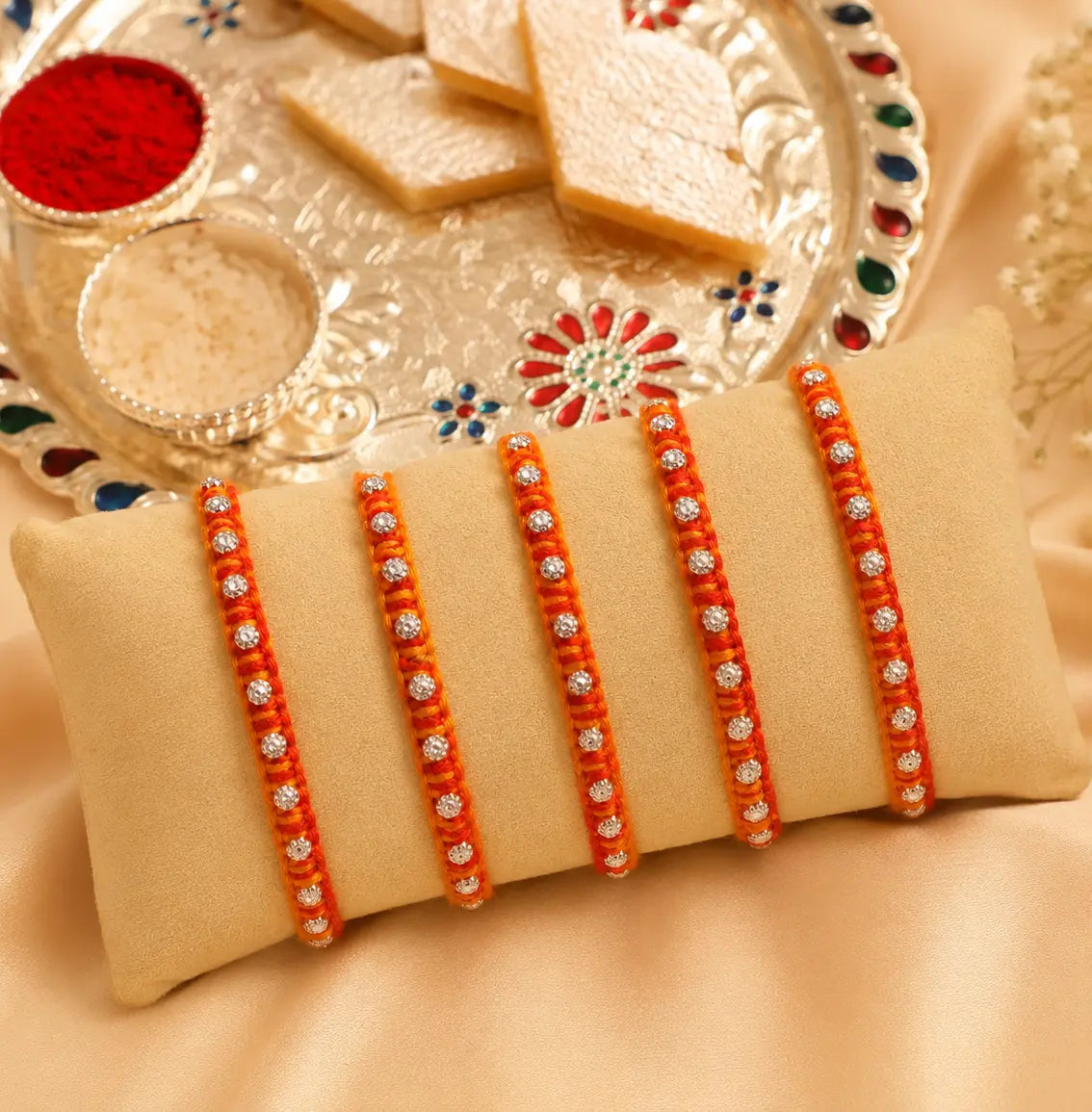 Charming Mixed Buds Silver Rakhi