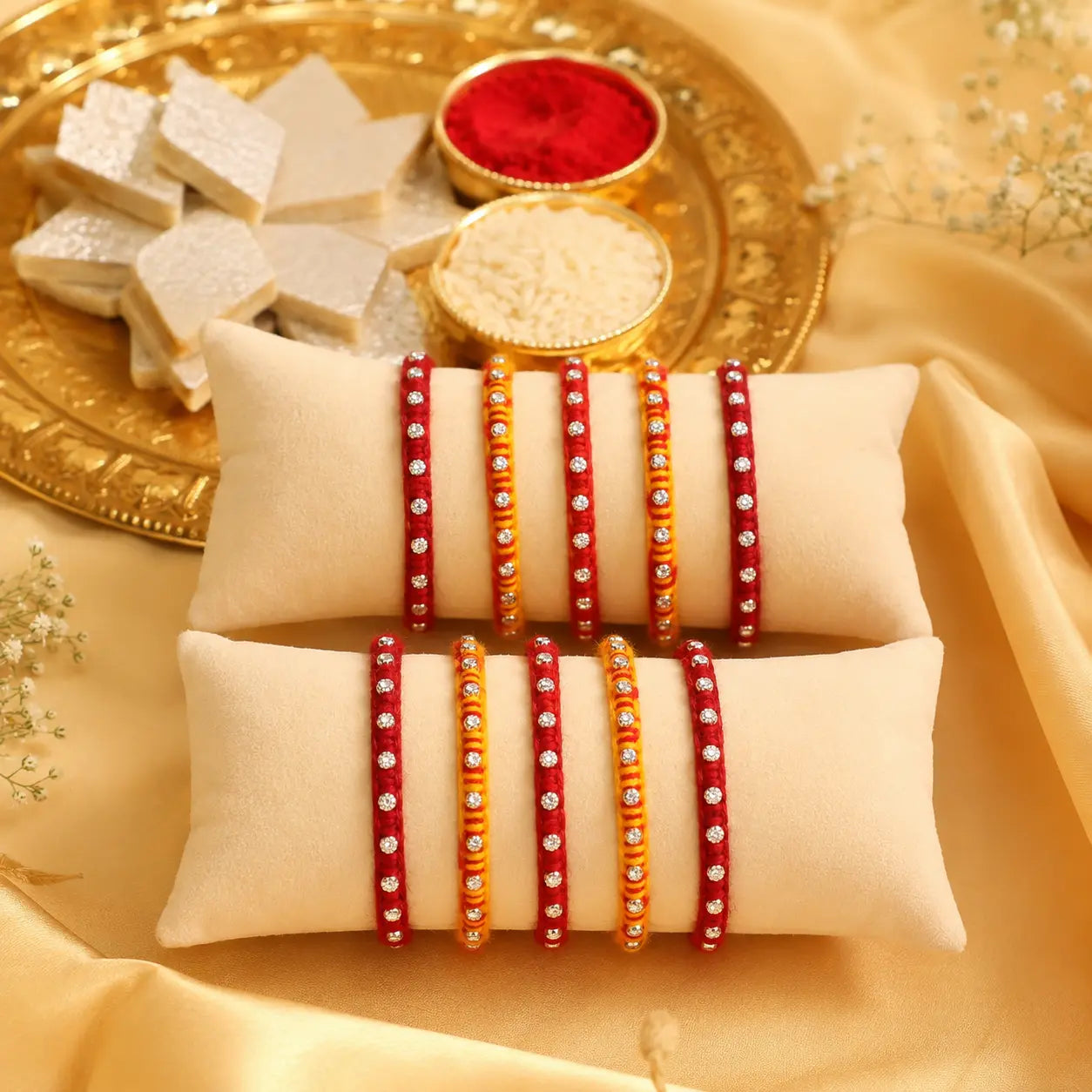 Charming Mixed Buds Silver Rakhi
