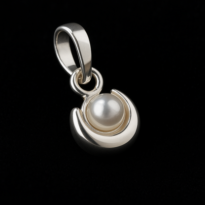 Classic Silver Chain with Pearl Moon Pendant